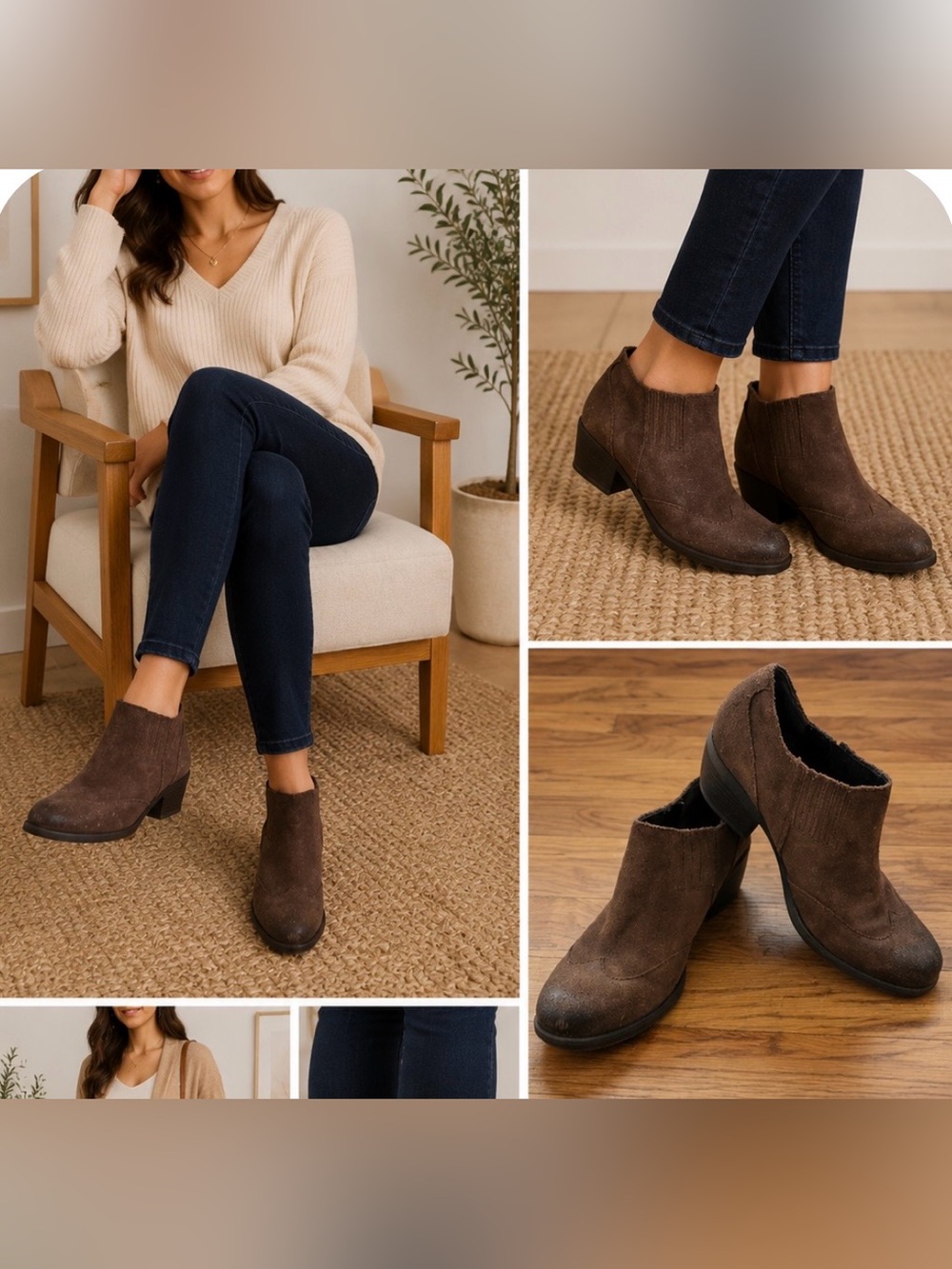 Kork-Ease Kit Kat Brown Distressed Leather Suede Ankle Booties Size 6.5 Western